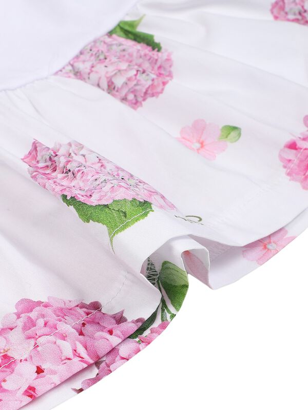 Girls White & Pink Short Sleeve Printed Dress image number 3